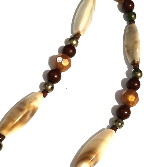 💥CLEARANCE💥VINTAGE AGATE STONE BEADED PENDANT CHOKER COLLAR 19" NECKLACE - Picture 6 of 9